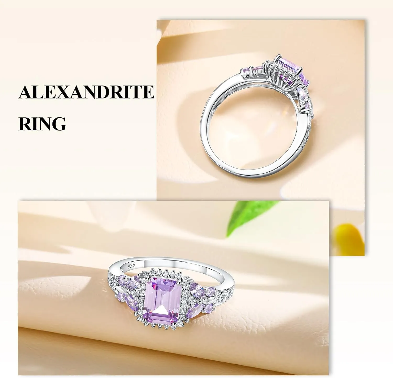 Butterfly Rings for Women, 925 Sterling Silver 3-4 Carat Birthstone Halo Ring Amethyst/Emerald/Blue Sapphire/Ruby Promise Ring Emerald Cut Engagement Rings for Her,Lovers Birthday Valentines Gift