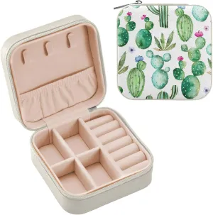 Cactus Succulent Floral Travel Jewelry Case PU Leather Portable Jewelry Box Jewelry Travel Organizer Small Jewelry Box for Ring Necklace Earring Bracelet Gifts Display Box Holder for Women Girls