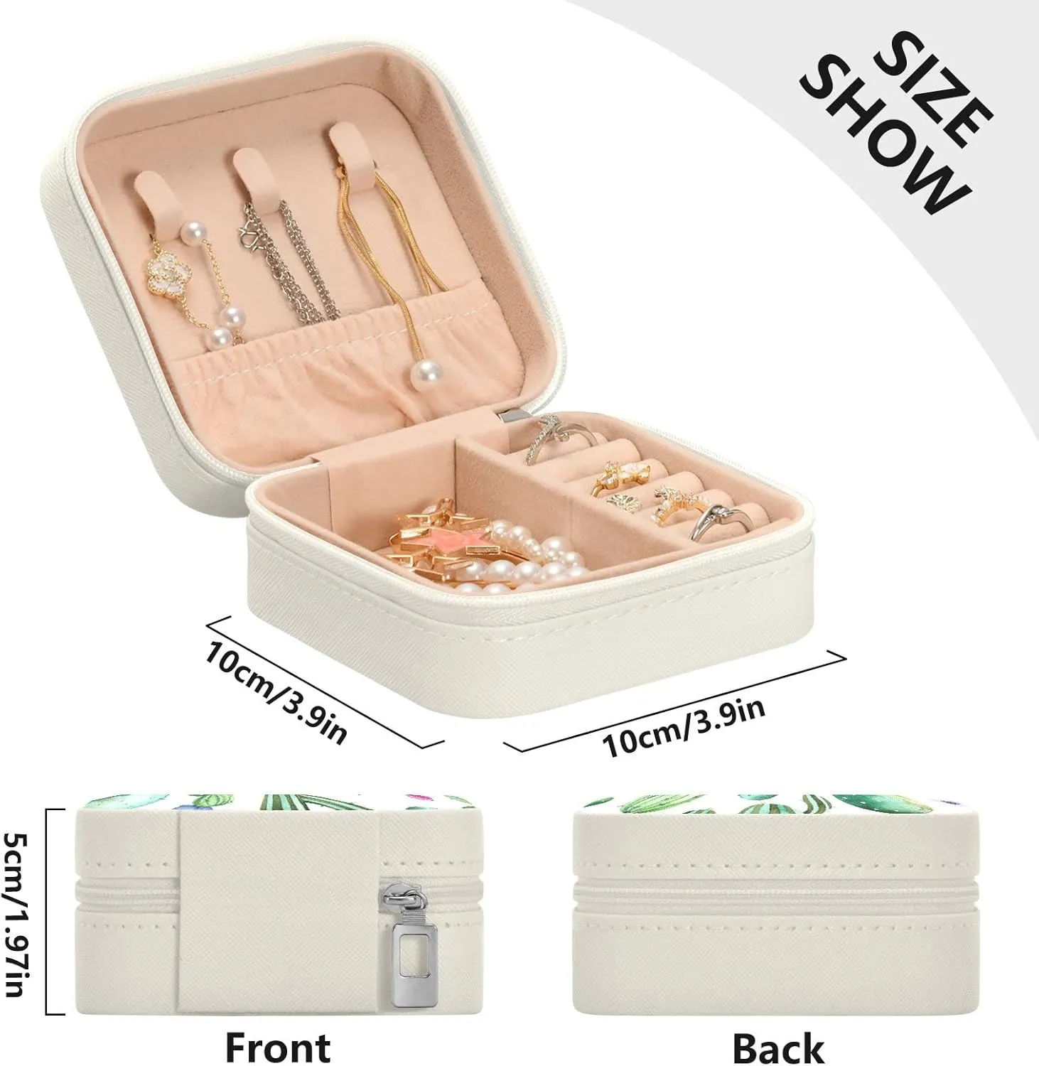 Cactus Succulent Floral Travel Jewelry Case PU Leather Portable Jewelry Box Jewelry Travel Organizer Small Jewelry Box for Ring Necklace Earring Bracelet Gifts Display Box Holder for Women Girls