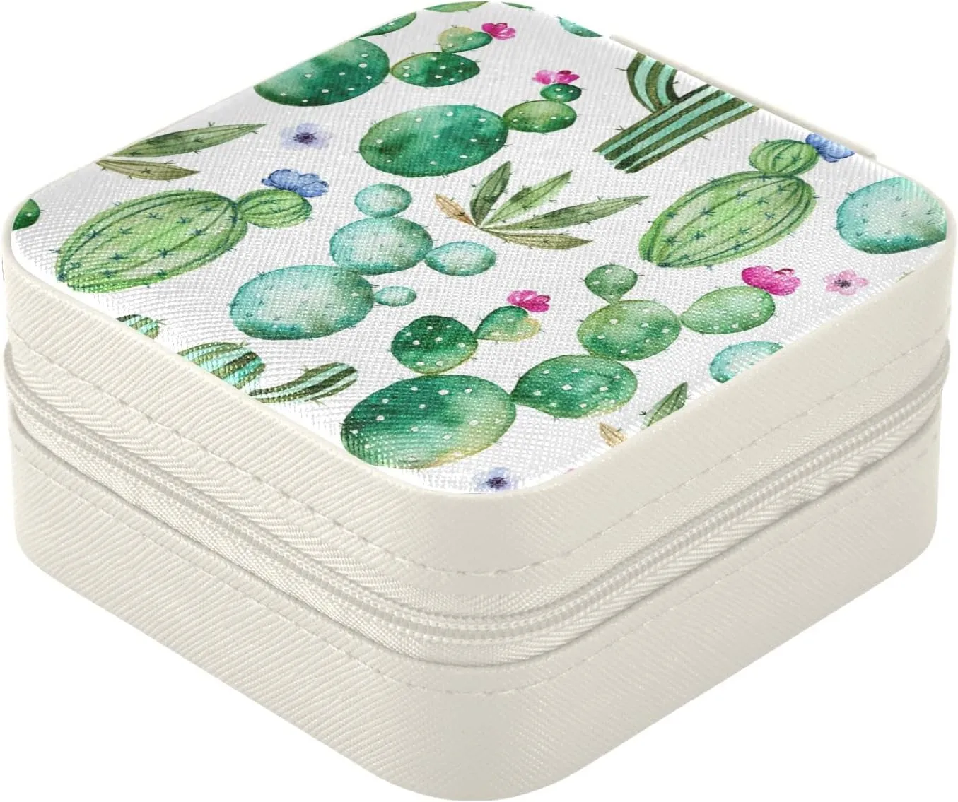Cactus Succulent Floral Travel Jewelry Case PU Leather Portable Jewelry Box Jewelry Travel Organizer Small Jewelry Box for Ring Necklace Earring Bracelet Gifts Display Box Holder for Women Girls
