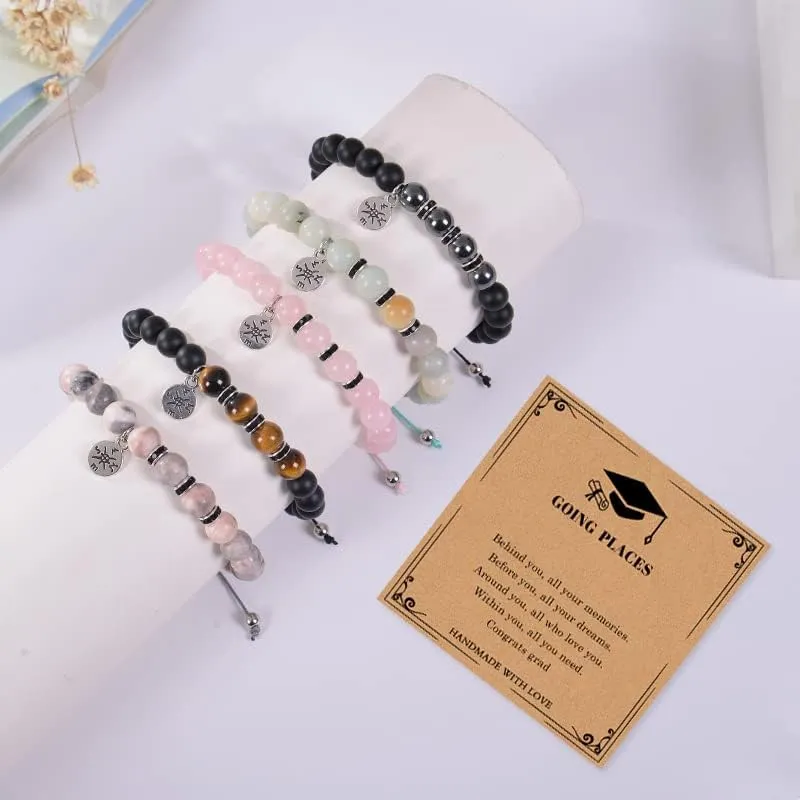 Caiyao Natural Stone Heart Bracelets for Mens Women Graduation Gifts