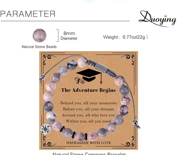 Caiyao Natural Stone Heart Bracelets for Mens Women Graduation Gifts