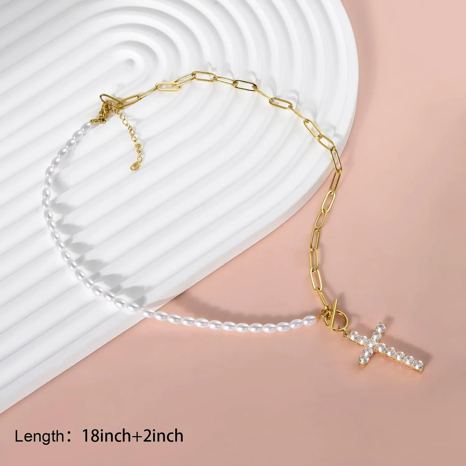 CANDYFANCY Gold Pearl Necklaces for Women Bow Heart Cross Star Pendant Necklace Paperclip Chain Choker OT Preppy Necklace Fashion Jewelry Gifts