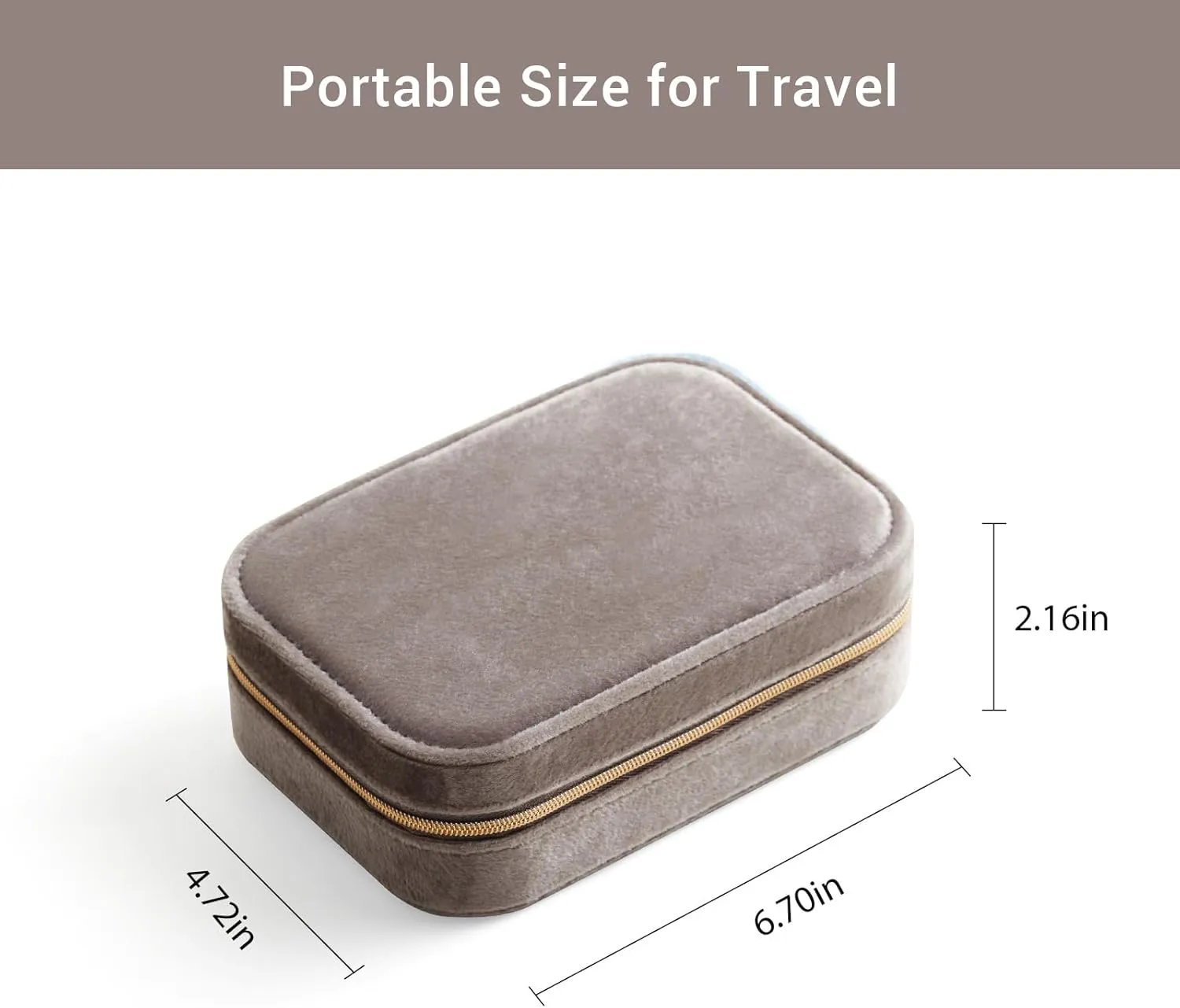 CASEGRACE Plush Velvet Travel Jewelry Box, Portable Jewelry Case for Women Girls, Double Layer Jewelry Organizer Display Box for Necklace Earring Rings Bracelet, Travel Accessory Gifts, Grey