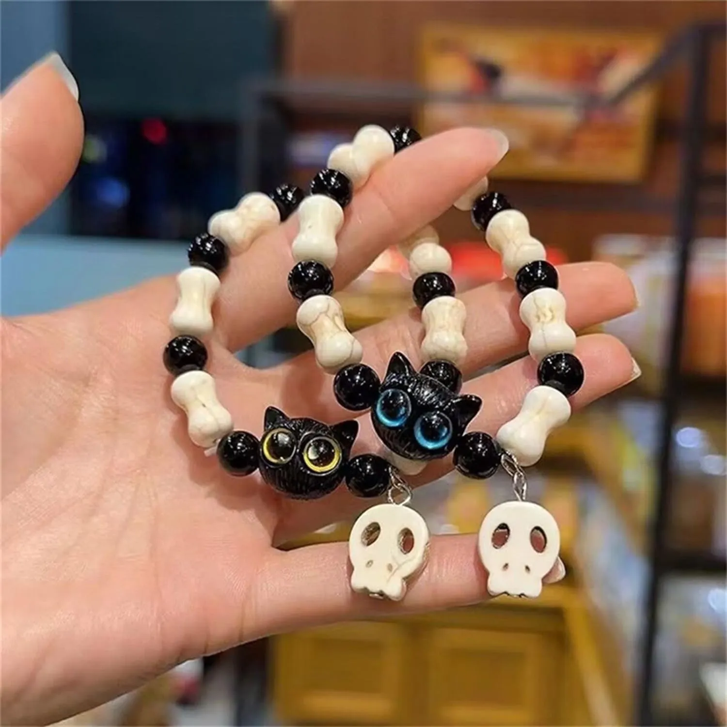 Cat Charm Bracelet Set for Women Men, Elastic Beaded Kitty Charms Bracelets