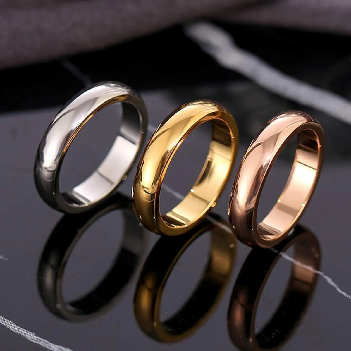 CCBFY 2 MM 4 MM Stainless Steel Ring Jewel Roman Numerals Stackable High Polish Plain Dome Tarnish Resistant Comfort Fit Ring Wedding Band Size 3-15