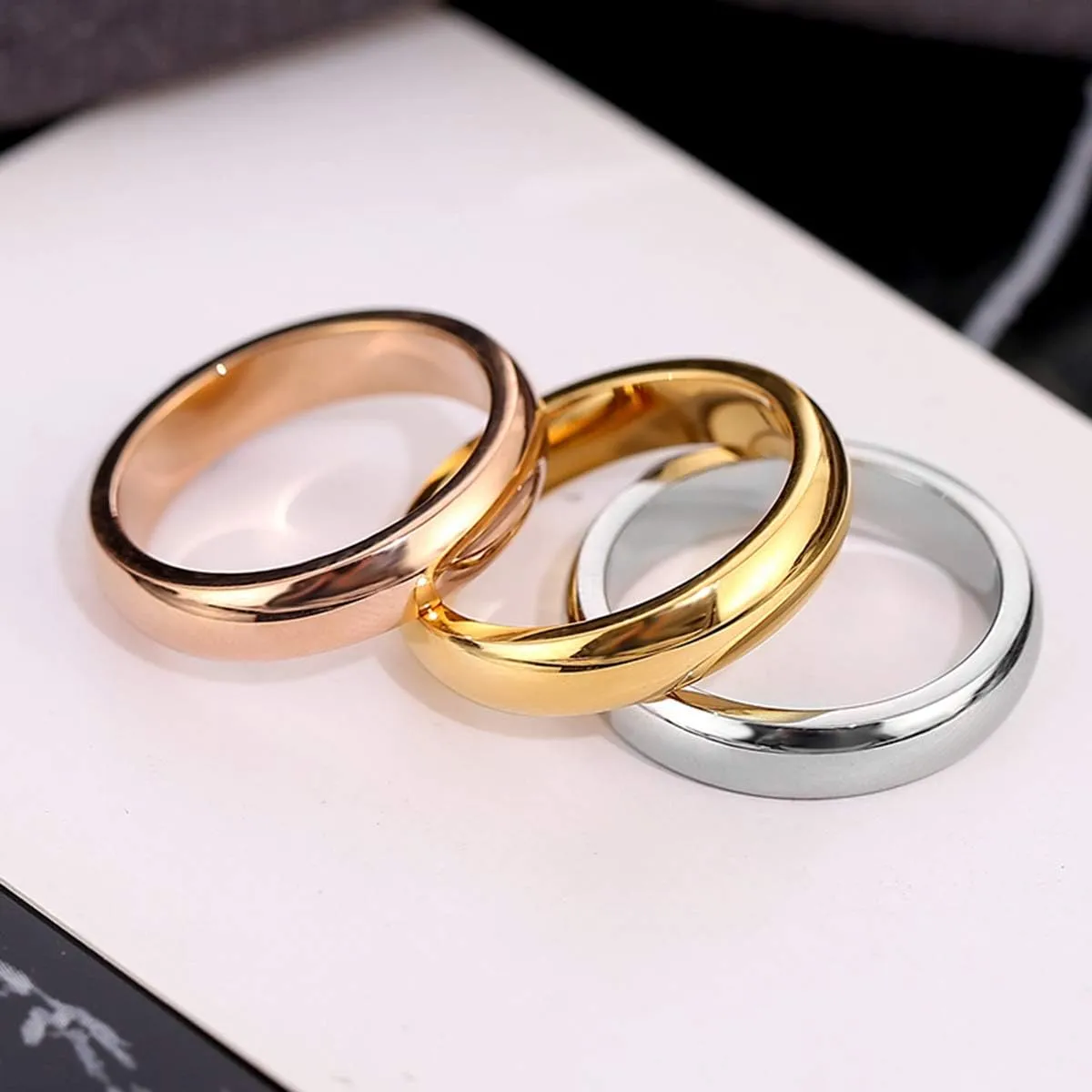 CCBFY 2 MM 4 MM Stainless Steel Ring Jewel Roman Numerals Stackable High Polish Plain Dome Tarnish Resistant Comfort Fit Ring Wedding Band Size 3-15