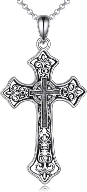 Celtic Cross Necklace Sterling Silver Vintage Cross Pendant Christain Irish Jewelry Gift for Women Men