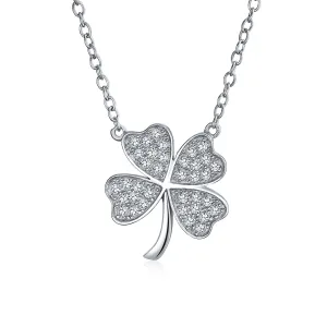 Celtic Shamrock CZ Four Leaf Clover Pendant Necklace Rose Gold Sterling Silver
