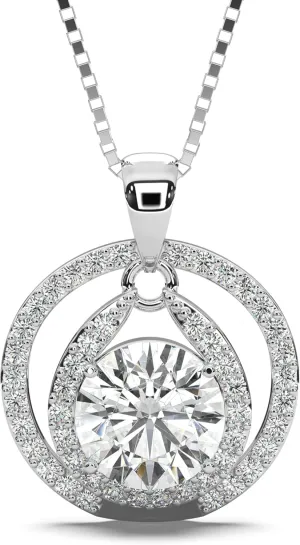 Certified Moissanite Pendant Necklace Gift for Women Birthday Gift for Her, Platinum Plated Silver Necklace with Moissanite Diamond Gift for Wife from Husband