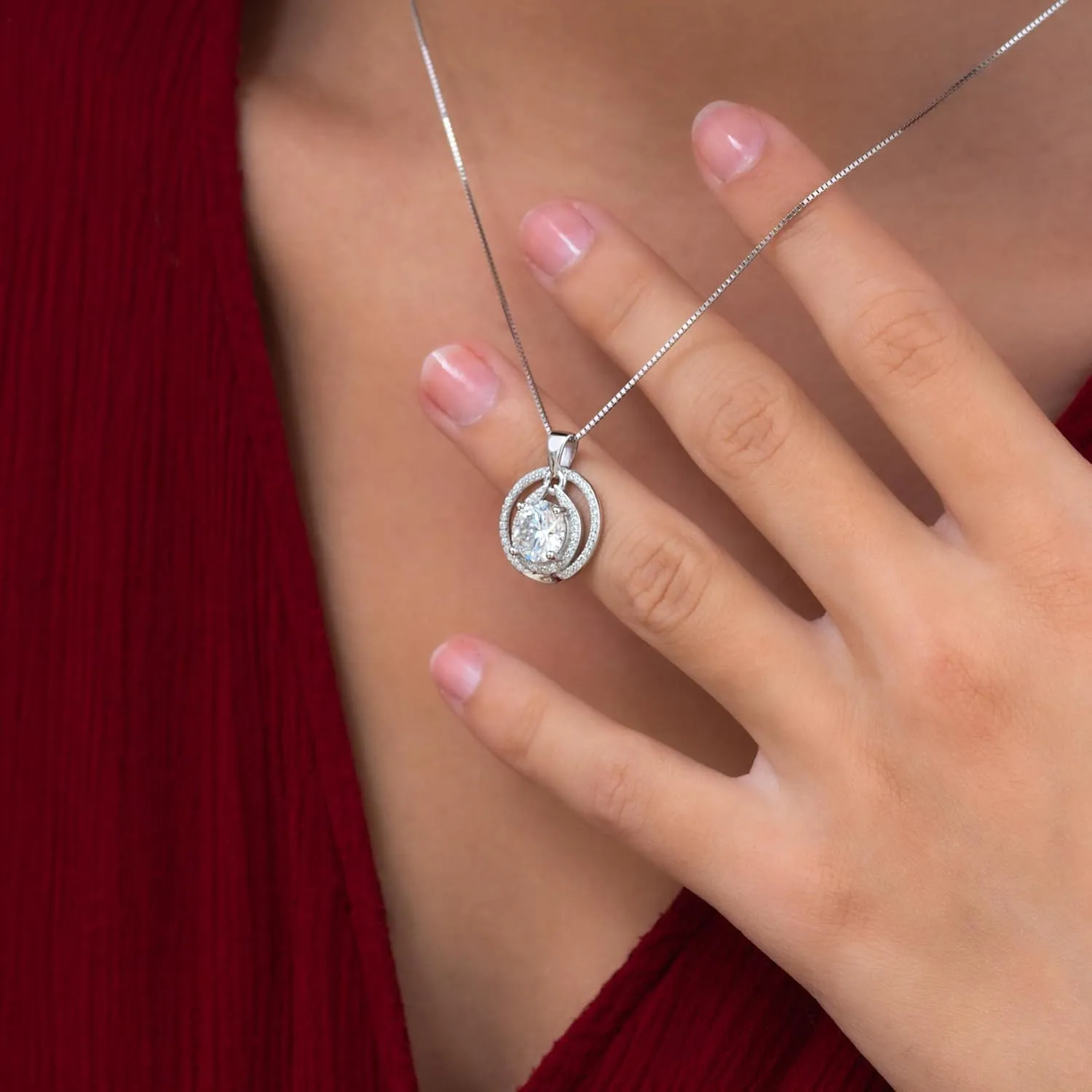 Certified Moissanite Pendant Necklace Gift for Women Birthday Gift for Her, Platinum Plated Silver Necklace with Moissanite Diamond Gift for Wife from Husband