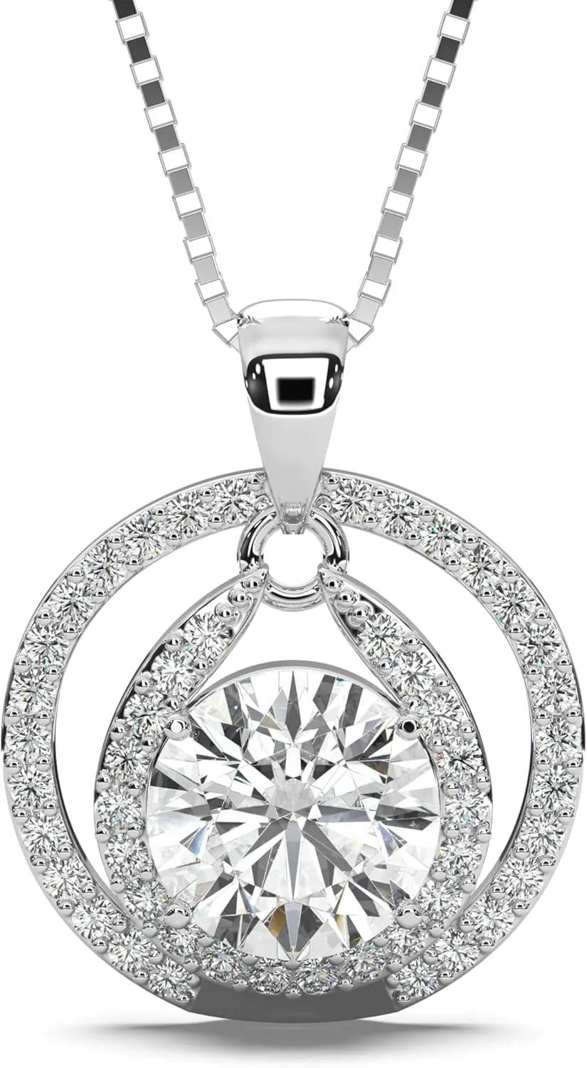 Certified Moissanite Pendant Necklace Gift for Women Birthday Gift for Her, Platinum Plated Silver Necklace with Moissanite Diamond Gift for Wife from Husband
