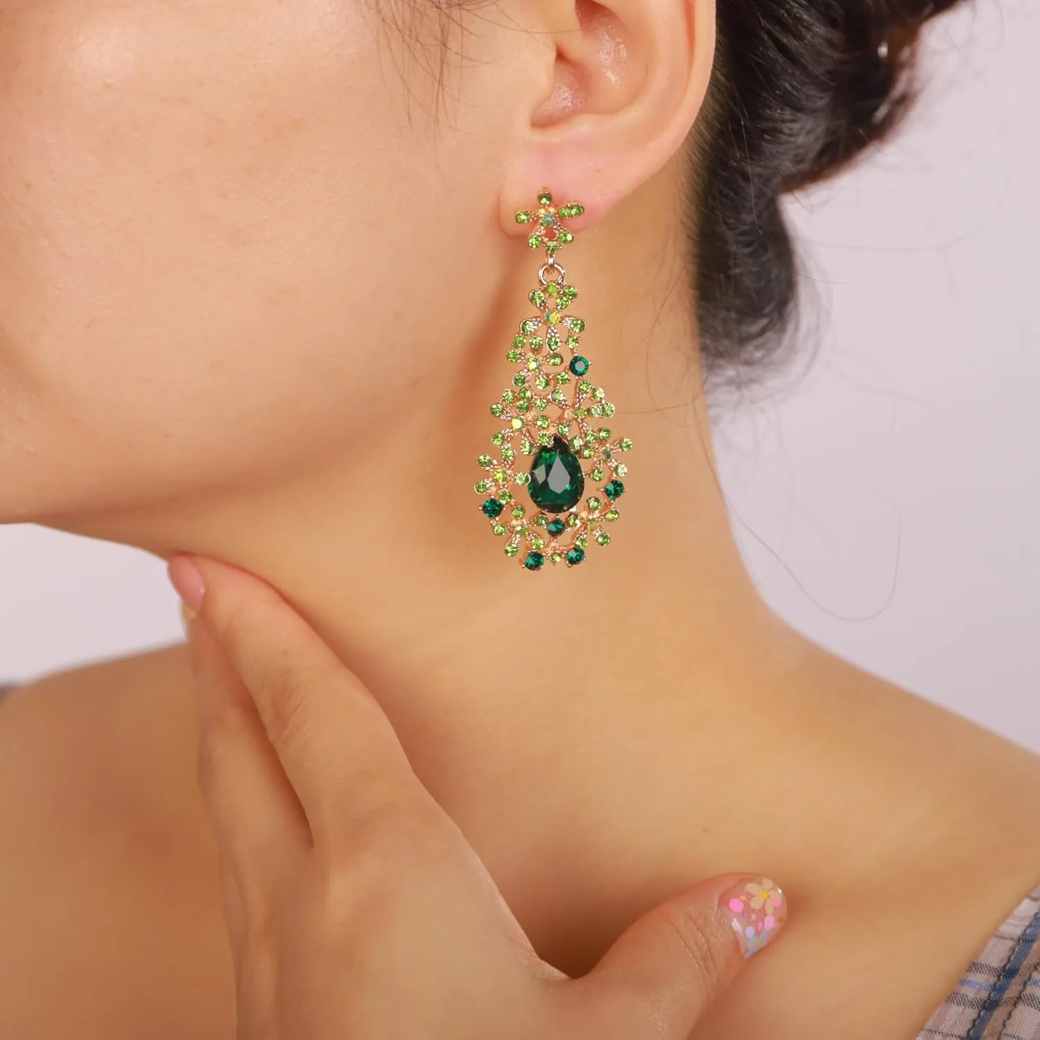 Chargances Elegant Crystal Teardrop Wedding Bridal Earrings Rhinestone Flower Chandelier Dangle Drop Earrings for Women