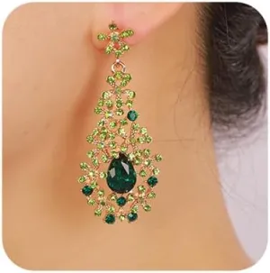 Chargances Elegant Crystal Teardrop Wedding Bridal Earrings Rhinestone Flower Chandelier Dangle Drop Earrings for Women