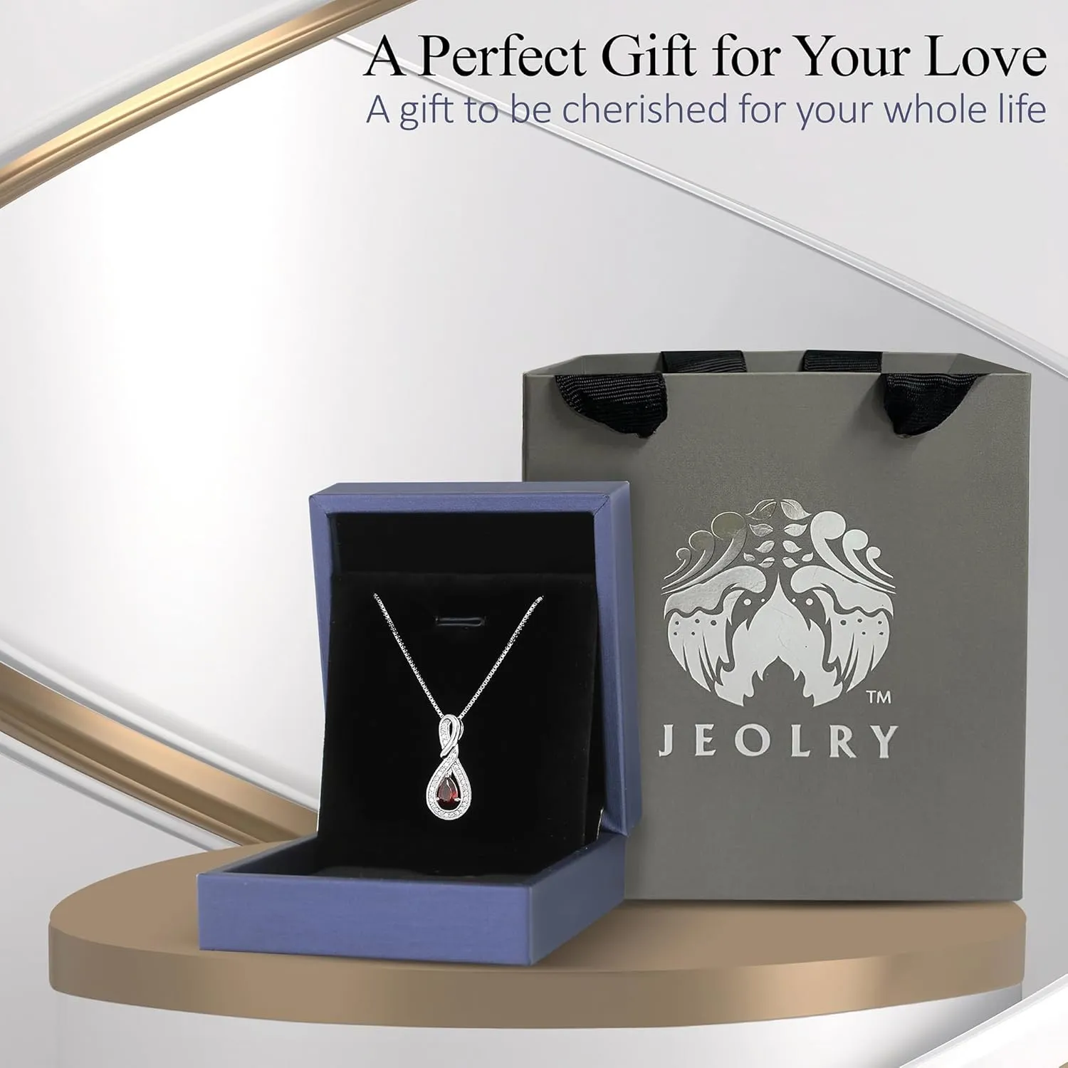 Charm Infinity Birthstone Necklace for Women - Platinum Plated 925 Sterling Silver Birthstone Necklaces, Birthday Necklace for Women, Birthstone Jewelry for Christmas Gifts