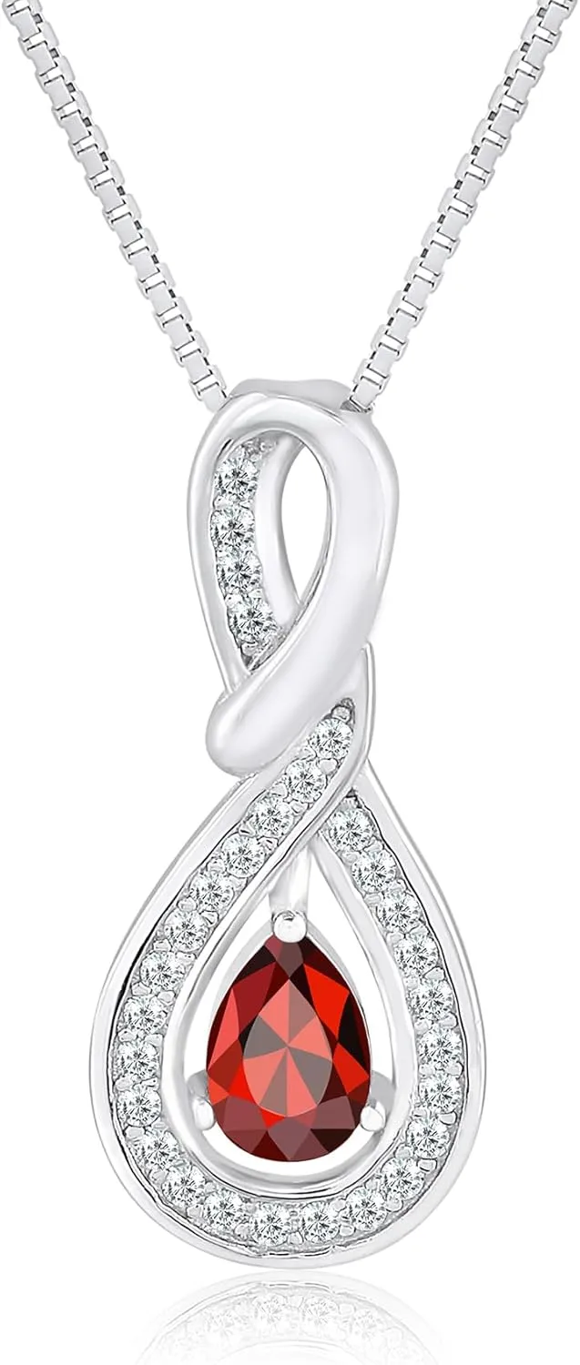 Charm Infinity Birthstone Necklace for Women - Platinum Plated 925 Sterling Silver Birthstone Necklaces, Birthday Necklace for Women, Birthstone Jewelry for Christmas Gifts