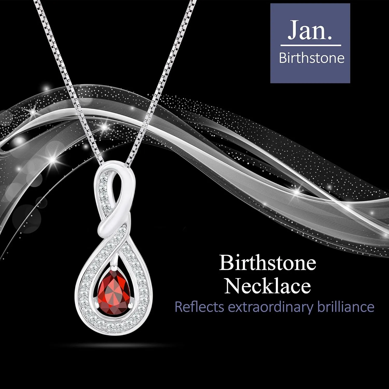 Charm Infinity Birthstone Necklace for Women - Platinum Plated 925 Sterling Silver Birthstone Necklaces, Birthday Necklace for Women, Birthstone Jewelry for Christmas Gifts
