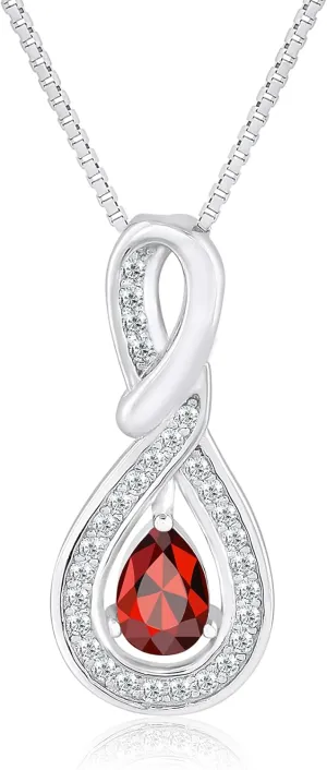 Charm Infinity Birthstone Necklace for Women - Platinum Plated 925 Sterling Silver Birthstone Necklaces, Birthday Necklace for Women, Birthstone Jewelry for Christmas Gifts