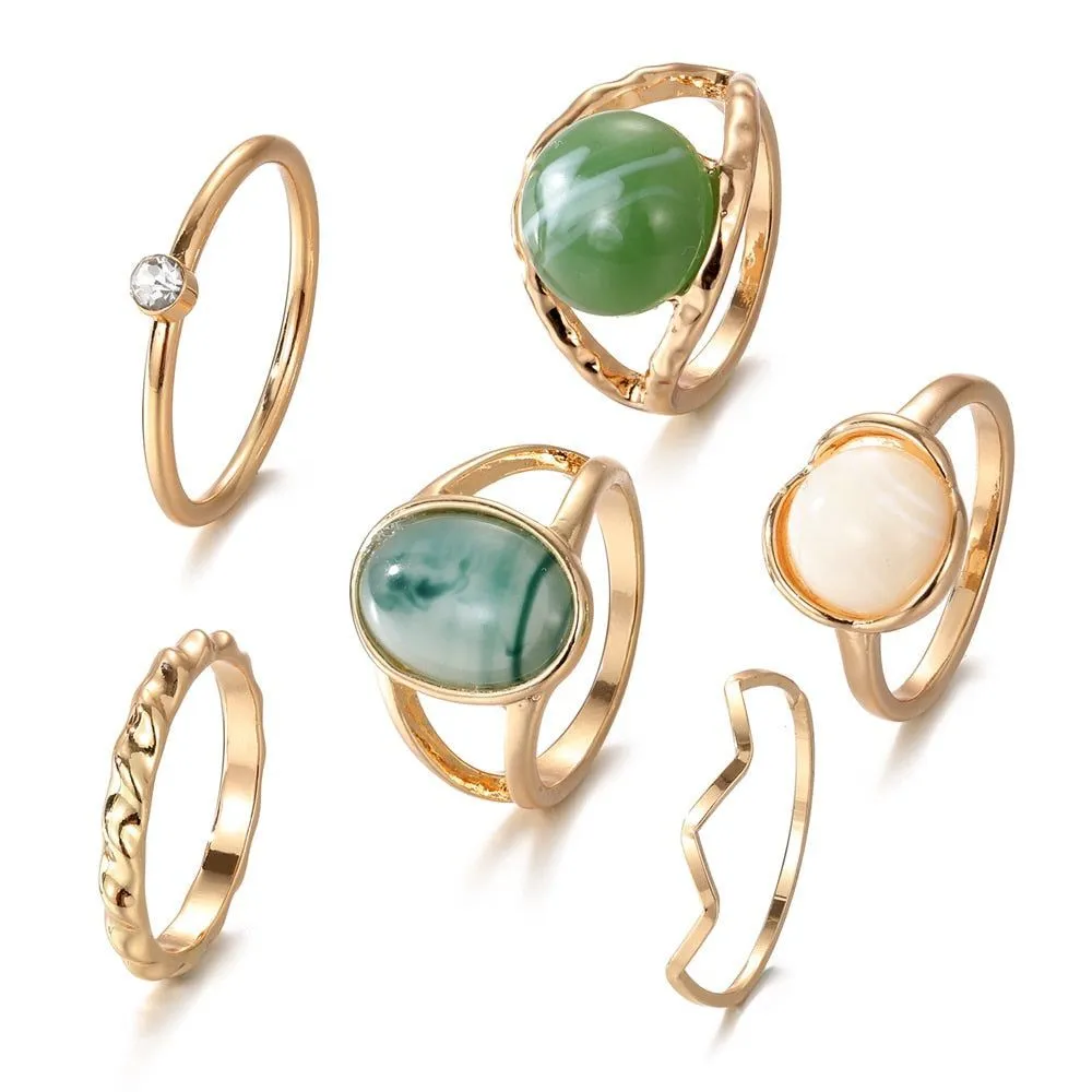 Charm Jewelry Set Vintage Geometric Acrylic Alloy Joint Ring Set Bohemian Metal Curved Finger Ring 2021 Fashion