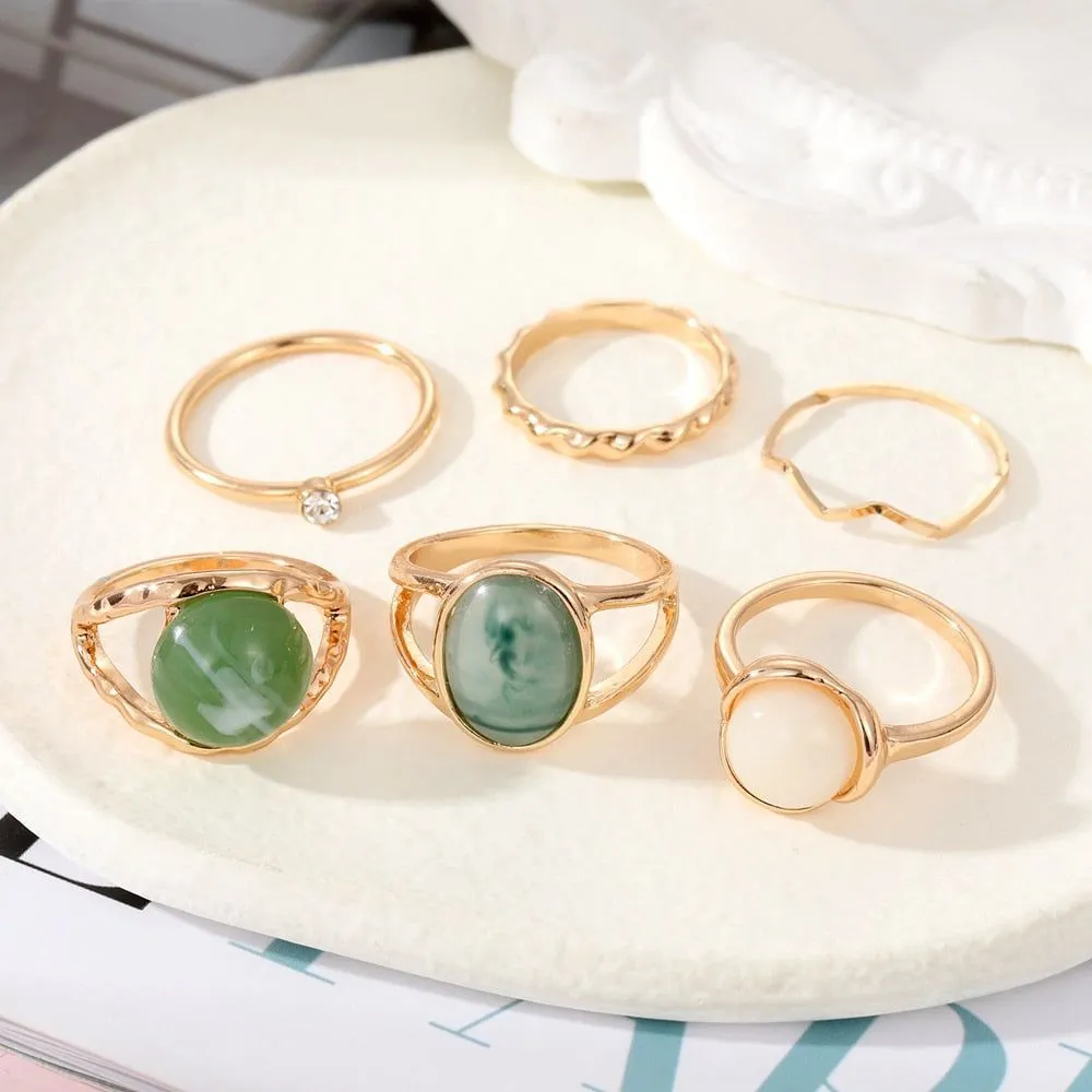 Charm Jewelry Set Vintage Geometric Acrylic Alloy Joint Ring Set Bohemian Metal Curved Finger Ring 2021 Fashion