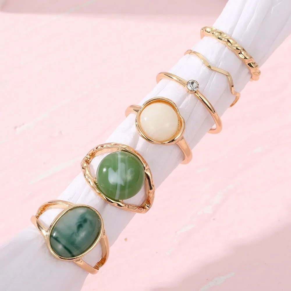 Charm Jewelry Set Vintage Geometric Acrylic Alloy Joint Ring Set Bohemian Metal Curved Finger Ring 2021 Fashion