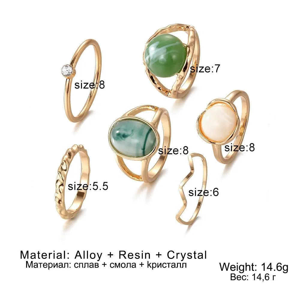 Charm Jewelry Set Vintage Geometric Acrylic Alloy Joint Ring Set Bohemian Metal Curved Finger Ring 2021 Fashion