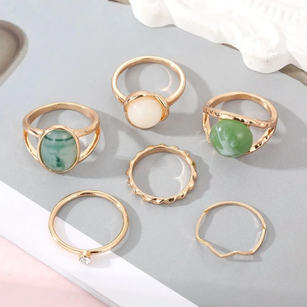 Charm Jewelry Set Vintage Geometric Acrylic Alloy Joint Ring Set Bohemian Metal Curved Finger Ring 2021 Fashion