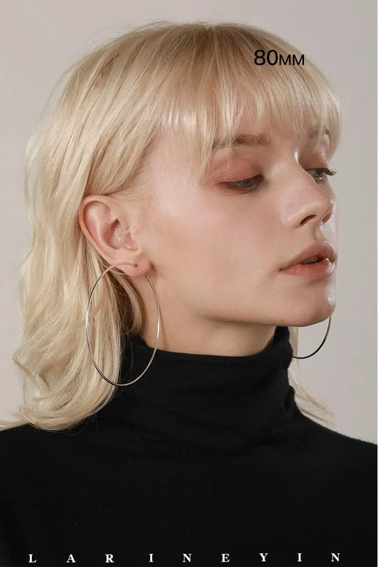 Chic 925 Sterling Silver Big Hoop Earrings Minimalist Round Circle Endless Large Huggie Hoops Statement Earrings 50/60/70/90mm Hypoallergenic Fashion Jewelry Gifts for Women Girls