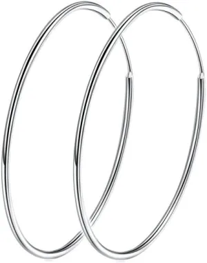 Chic 925 Sterling Silver Big Hoop Earrings Minimalist Round Circle Endless Large Huggie Hoops Statement Earrings 50/60/70/90mm Hypoallergenic Fashion Jewelry Gifts for Women Girls