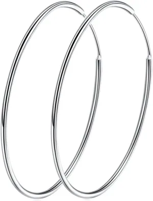 Chic 925 Sterling Silver Big Hoop Earrings Minimalist Round Circle Endless Large Huggie Hoops Statement Earrings 50/60/70/90mm Hypoallergenic Fashion Jewelry Gifts for Women Girls