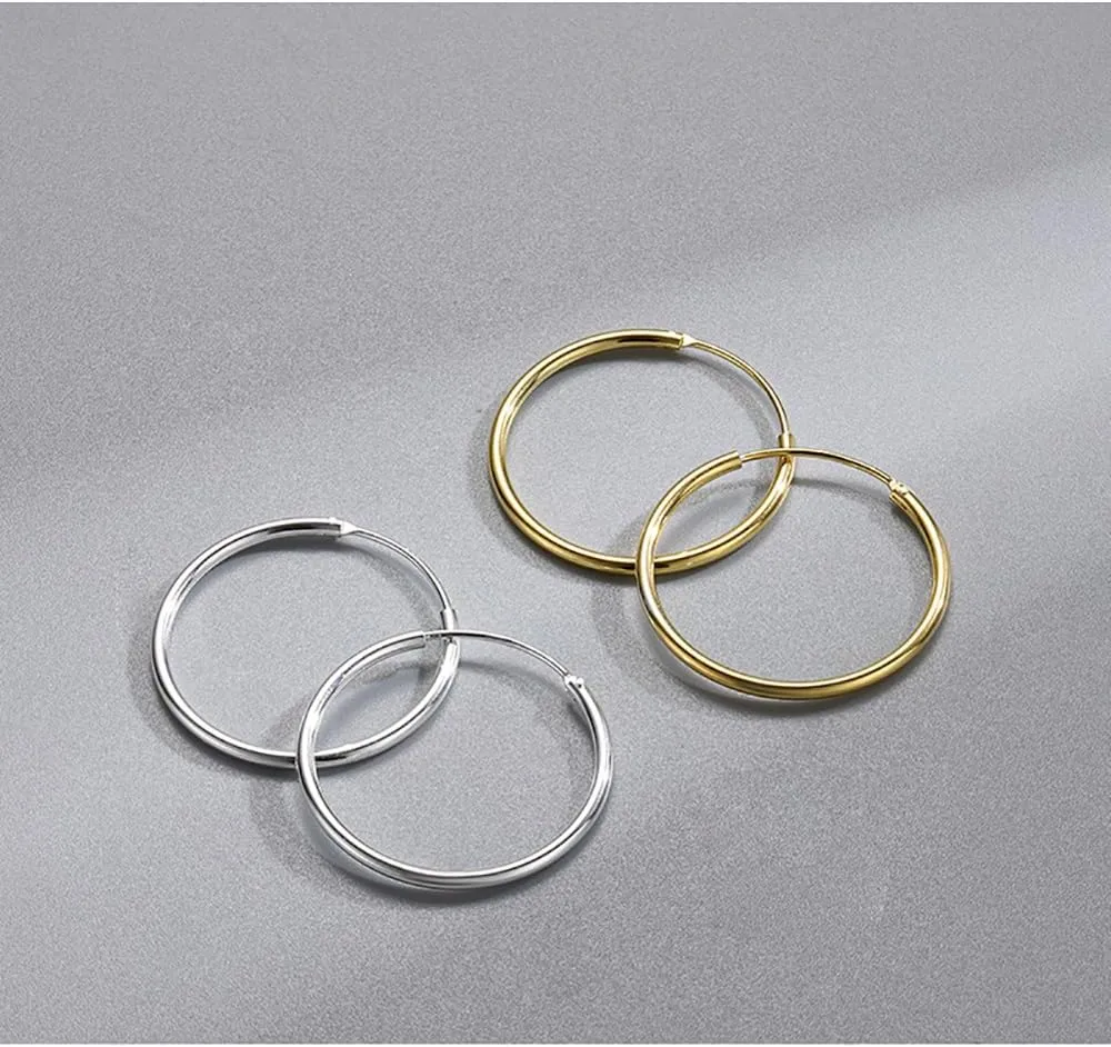 Chic 925 Sterling Silver Big Hoop Earrings Minimalist Round Circle Endless Large Huggie Hoops Statement Earrings 50/60/70/90mm Hypoallergenic Fashion Jewelry Gifts for Women Girls