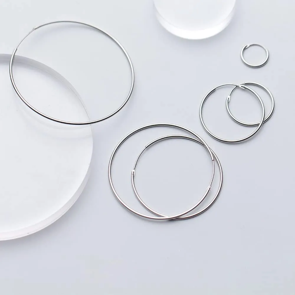 Chic 925 Sterling Silver Big Hoop Earrings Minimalist Round Circle Endless Large Huggie Hoops Statement Earrings 50/60/70/90mm Hypoallergenic Fashion Jewelry Gifts for Women Girls
