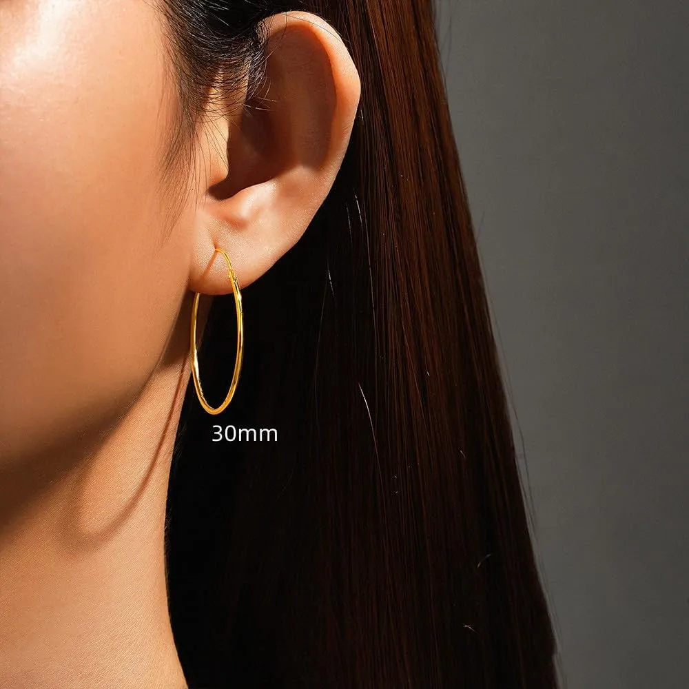 Chic 925 Sterling Silver Big Hoop Earrings Minimalist Round Circle Endless Large Huggie Hoops Statement Earrings 50/60/70/90mm Hypoallergenic Fashion Jewelry Gifts for Women Girls