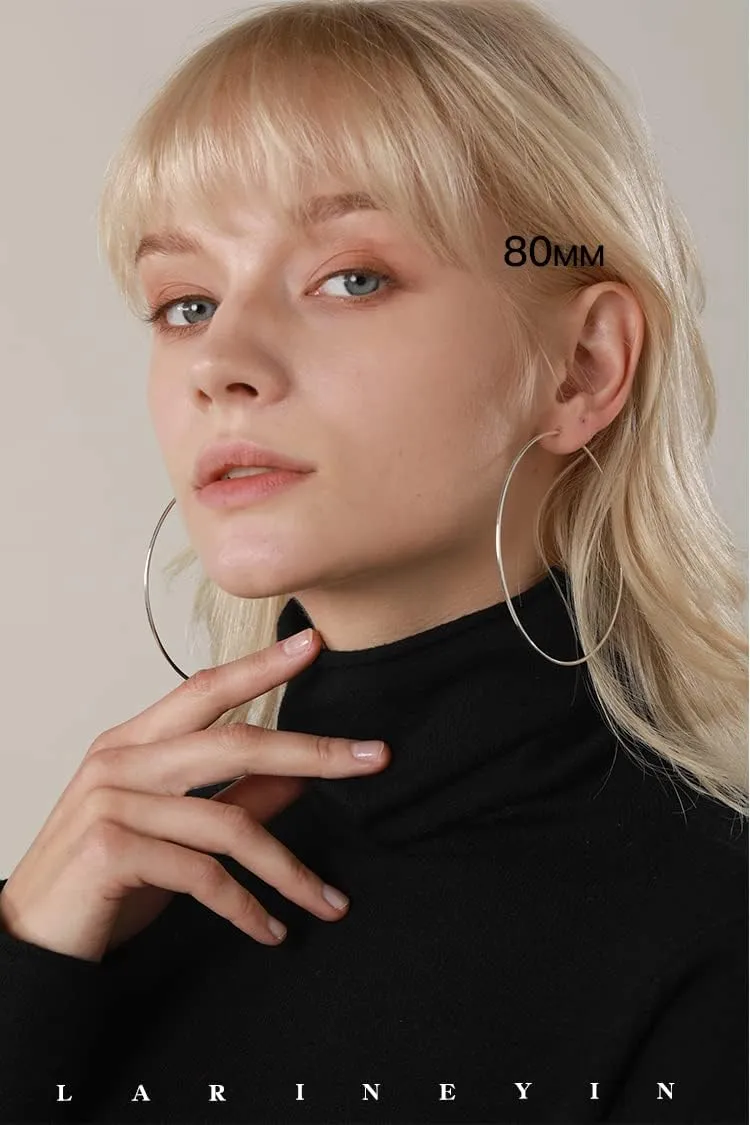 Chic 925 Sterling Silver Big Hoop Earrings Minimalist Round Circle Endless Large Huggie Hoops Statement Earrings 50/60/70/90mm Hypoallergenic Fashion Jewelry Gifts for Women Girls
