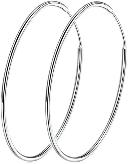 Chic 925 Sterling Silver Big Hoop Earrings Minimalist Round Circle Endless Large Huggie Hoops Statement Earrings 50/60/70/90mm Hypoallergenic Fashion Jewelry Gifts for Women Girls