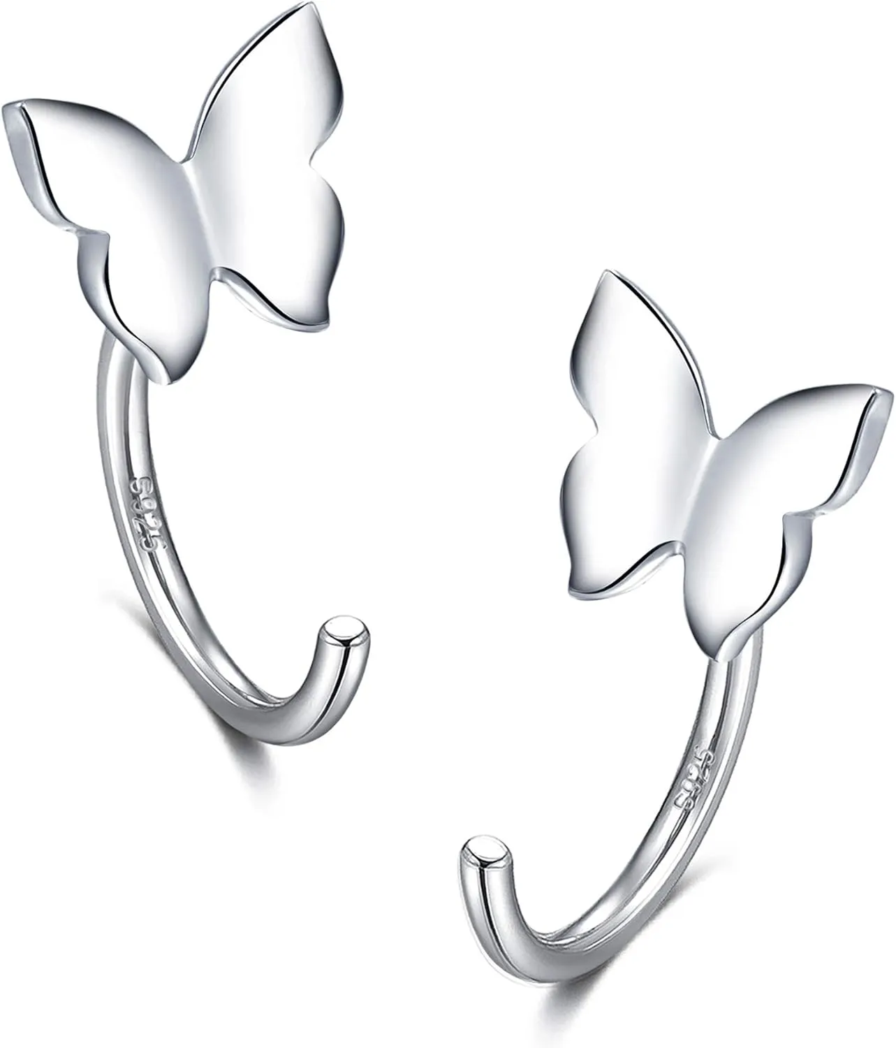 CHIC & ARTSY 925 Sterling Silver Animal Ear Huggie Hoop Earrings for Women Small Open Huggie Earlobes Earrings Modern Second Hole Earrings