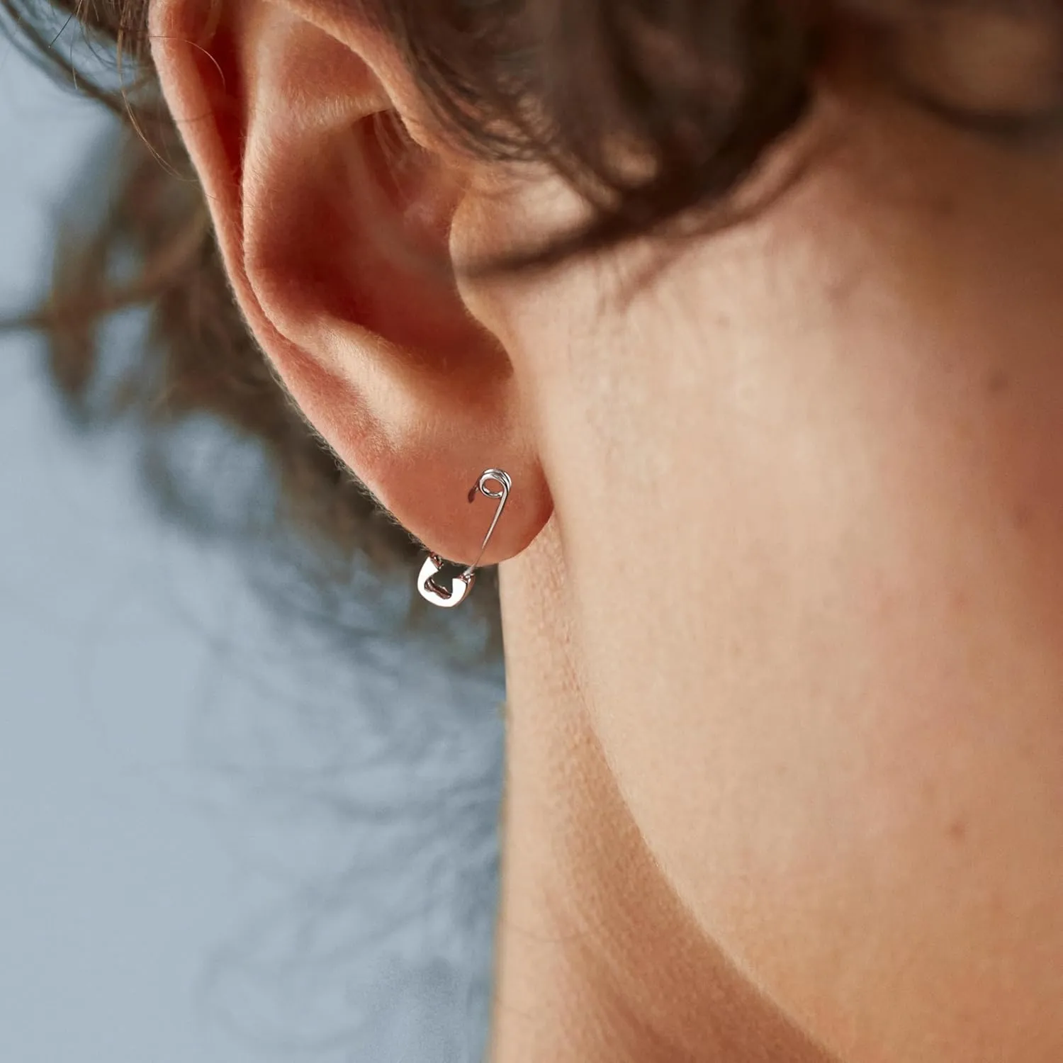 CHIC & ARTSY 925 Sterling Silver Safety Pin Earrings Punk Style Paperclip Earrings Unisex - Solidarity Peace