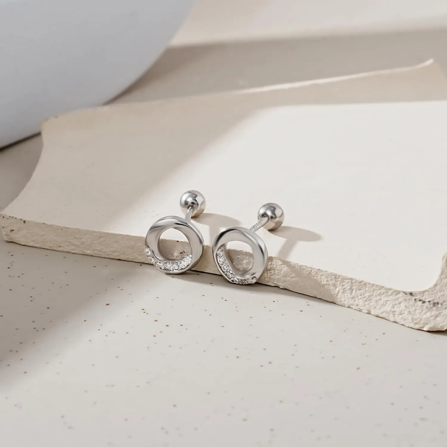 CHIC & ARTSY 925 Sterling Silver Stud Earrings | Dainty Screw Stud Earrings | Tiny Love Knot/Circle/Pentagon Earrings for Women