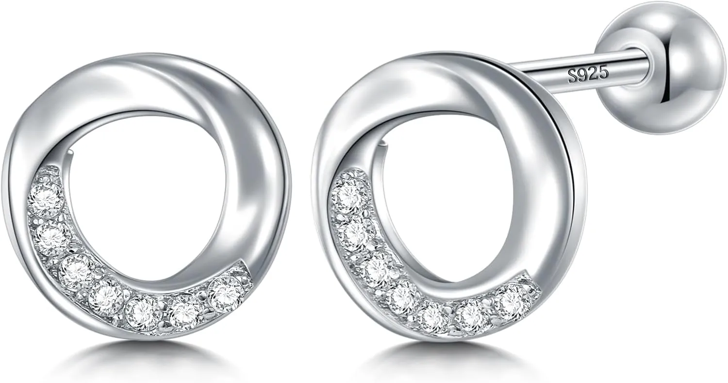 CHIC & ARTSY 925 Sterling Silver Stud Earrings | Dainty Screw Stud Earrings | Tiny Love Knot/Circle/Pentagon Earrings for Women