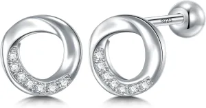 CHIC & ARTSY 925 Sterling Silver Stud Earrings | Dainty Screw Stud Earrings | Tiny Love Knot/Circle/Pentagon Earrings for Women