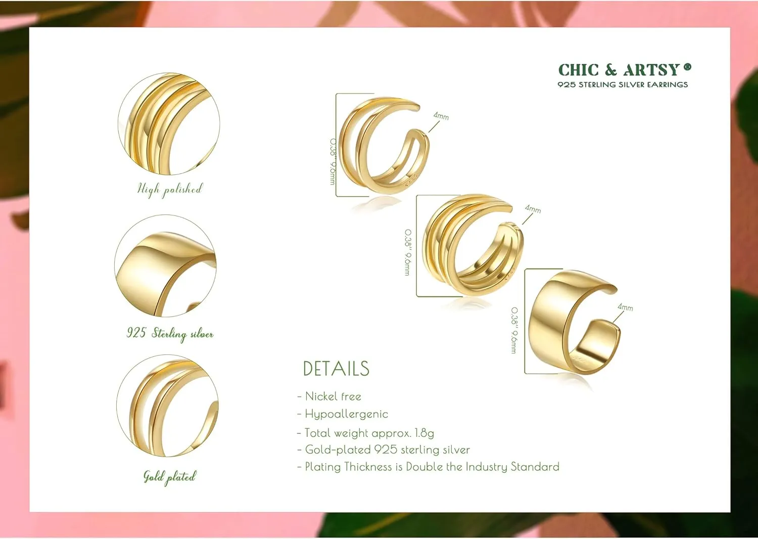 CHIC & ARTSY Cuff Earrings 925 Sterling Silver Ear Cuff Earrings Non-Piercing Fake Helix Cartilage Cuff Earrings Various Styles Conch Ear Cuffs Fine Jewelry for Women Man