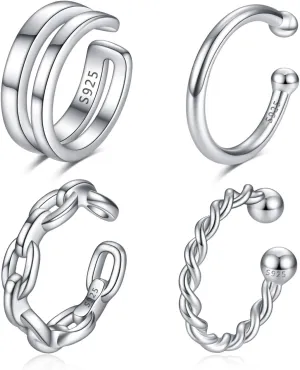 CHIC & ARTSY Cuff Earrings 925 Sterling Silver Ear Cuff Earrings Non-Piercing Fake Helix Cartilage Cuff Earrings Various Styles Conch Ear Cuffs Fine Jewelry for Women Man