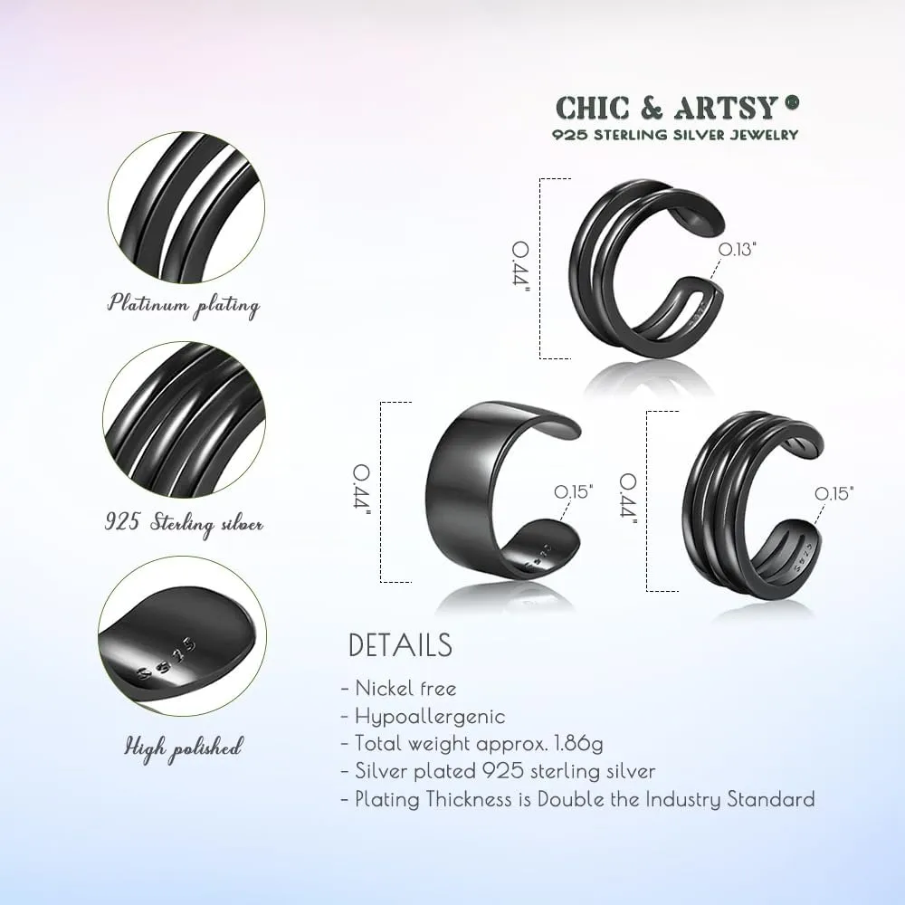 CHIC & ARTSY Cuff Earrings 925 Sterling Silver Ear Cuff Earrings Non-Piercing Fake Helix Cartilage Cuff Earrings Various Styles Conch Ear Cuffs Fine Jewelry for Women Man
