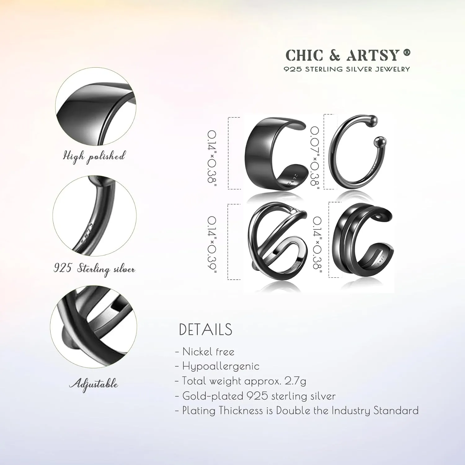 CHIC & ARTSY Cuff Earrings 925 Sterling Silver Ear Cuff Earrings Non-Piercing Fake Helix Cartilage Cuff Earrings Various Styles Conch Ear Cuffs Fine Jewelry for Women Man
