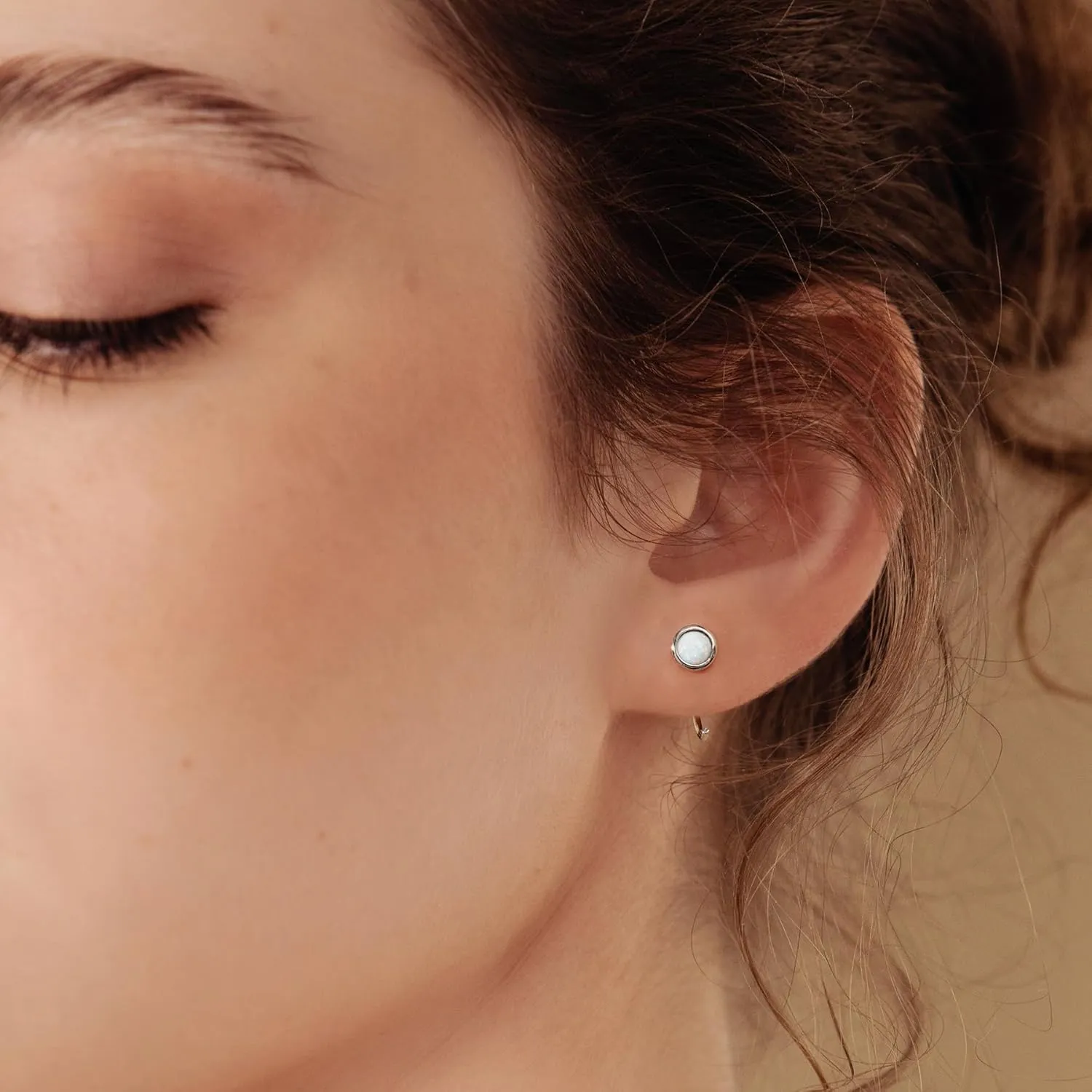 CHIC & ARTSY Dainty Hug Hoop Earrings 925 Sterling Silver Created Gemstone Huggie Hoops Earrings Synthetic Fire Opal/Turquoise/Moonstone/CZ Tiny Hoop Earrings for Women