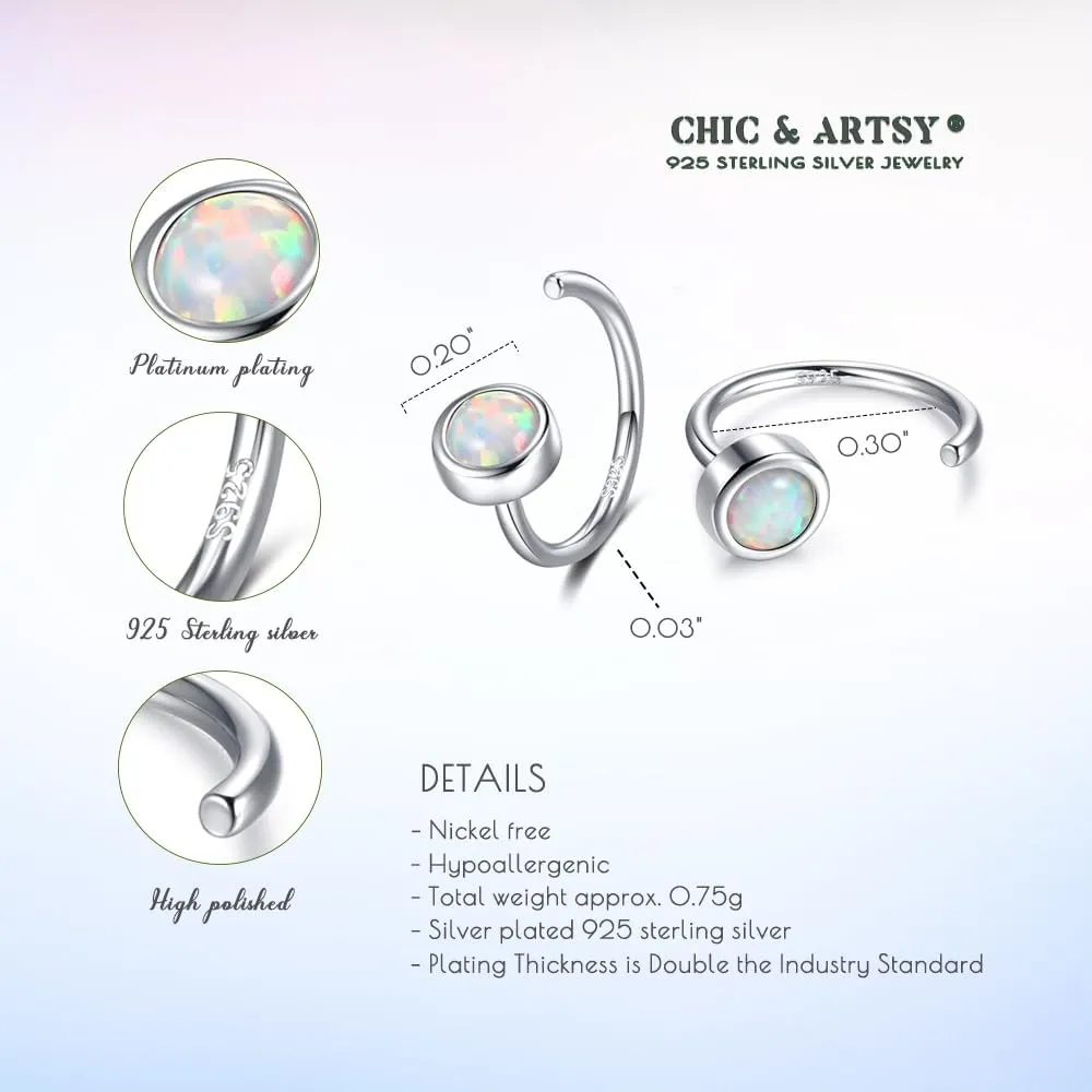 CHIC & ARTSY Dainty Hug Hoop Earrings 925 Sterling Silver Created Gemstone Huggie Hoops Earrings Synthetic Fire Opal/Turquoise/Moonstone/CZ Tiny Hoop Earrings for Women