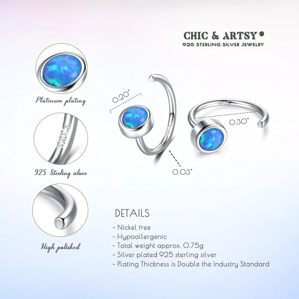 CHIC & ARTSY Dainty Hug Hoop Earrings 925 Sterling Silver Created Gemstone Huggie Hoops Earrings Synthetic Fire Opal/Turquoise/Moonstone/CZ Tiny Hoop Earrings for Women