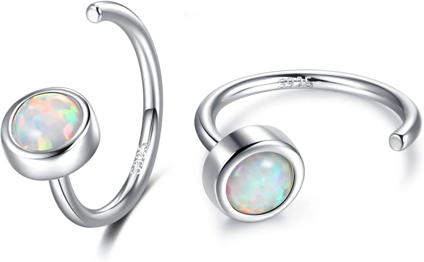 CHIC & ARTSY Dainty Hug Hoop Earrings 925 Sterling Silver Created Gemstone Huggie Hoops Earrings Synthetic Fire Opal/Turquoise/Moonstone/CZ Tiny Hoop Earrings for Women