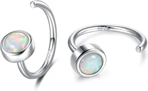 CHIC & ARTSY Dainty Hug Hoop Earrings 925 Sterling Silver Created Gemstone Huggie Hoops Earrings Synthetic Fire Opal/Turquoise/Moonstone/CZ Tiny Hoop Earrings for Women