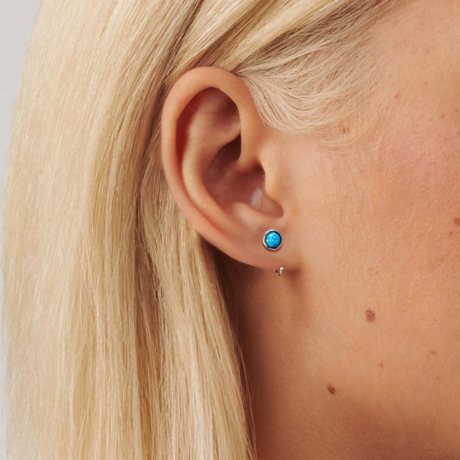 CHIC & ARTSY Dainty Hug Hoop Earrings 925 Sterling Silver Created Gemstone Huggie Hoops Earrings Synthetic Fire Opal/Turquoise/Moonstone/CZ Tiny Hoop Earrings for Women